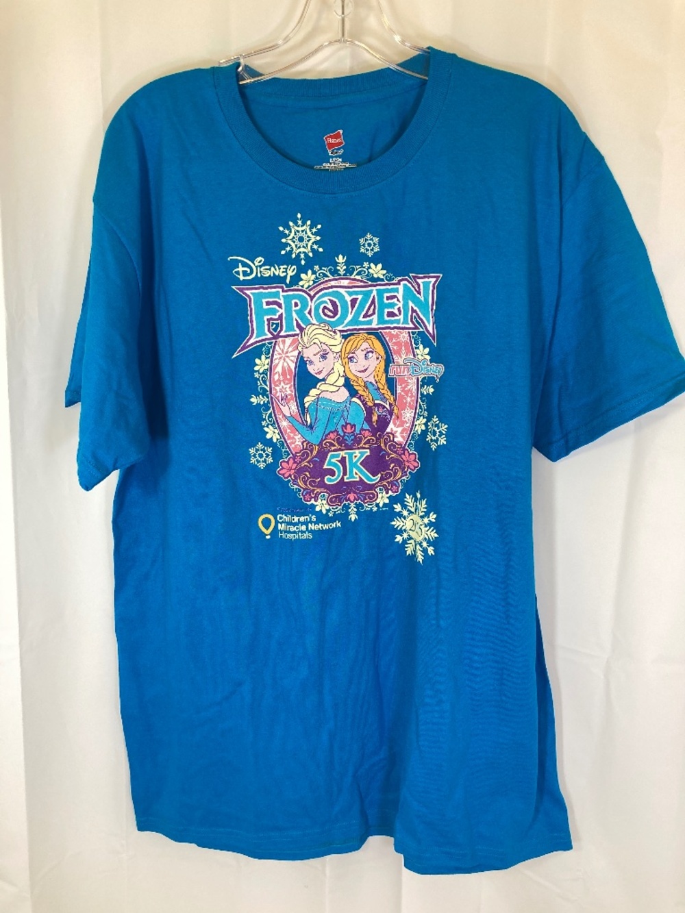 2015 runDisney Princess 5K Shirt Sz L Unisex Blue Frozen Anna Elsa Disney